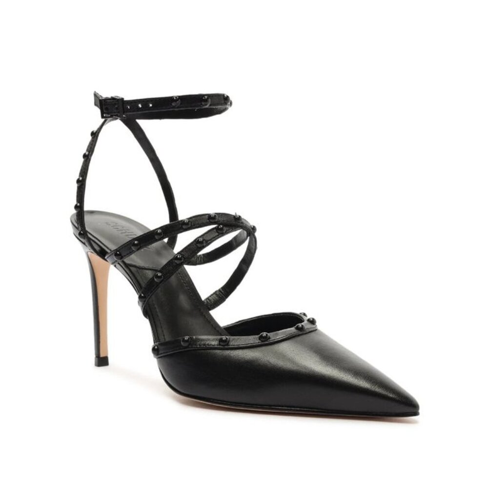 SCHUTZ Black Studded Strappy Leather Heels Sandals Stilettos